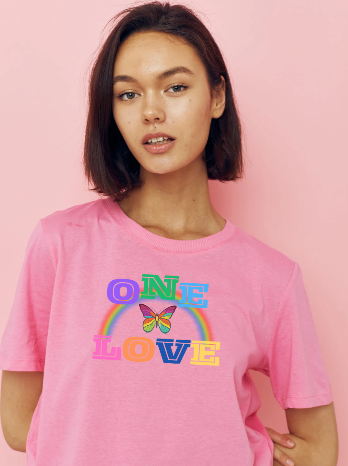 Unisex Short Sleeve T-shirt with “ONE LOVE” logo