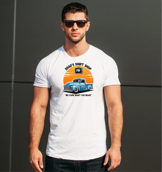 Unisex White Short Sleeve “Shads Shirt Shop & KennyGTV collab” T-shirt