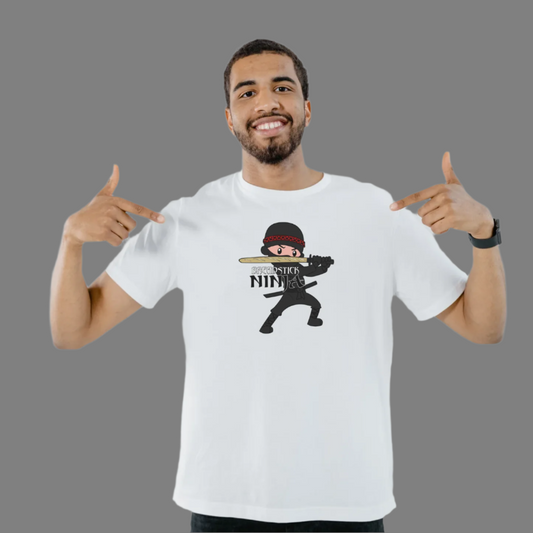 Unisex White Short Sleeve T-shirt with “The Breadstick Ninja” logo