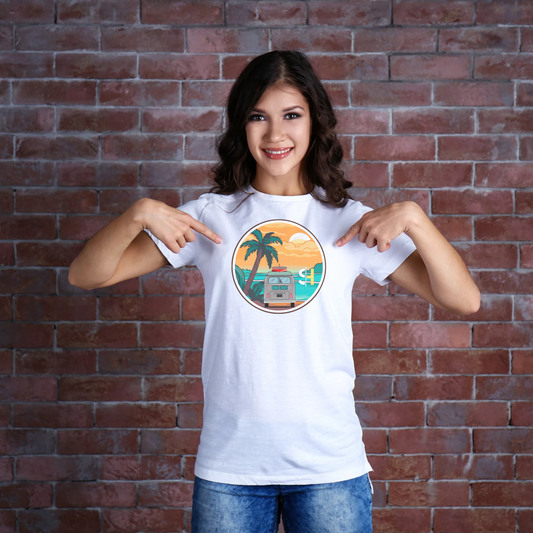 Unisex Short Sleeve T-shirt with “BEACH BUS” logo