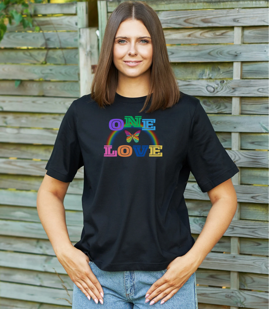 Unisex Short Sleeve T-shirt with “ONE LOVE” logo