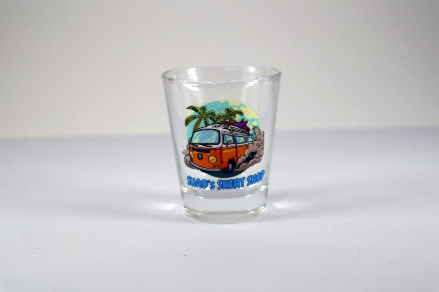 Shot Glass with Shads Shirt Shop Logo