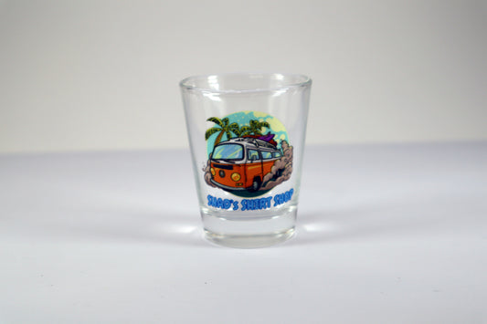 Shot Glass with Shads Shirt Shop Logo