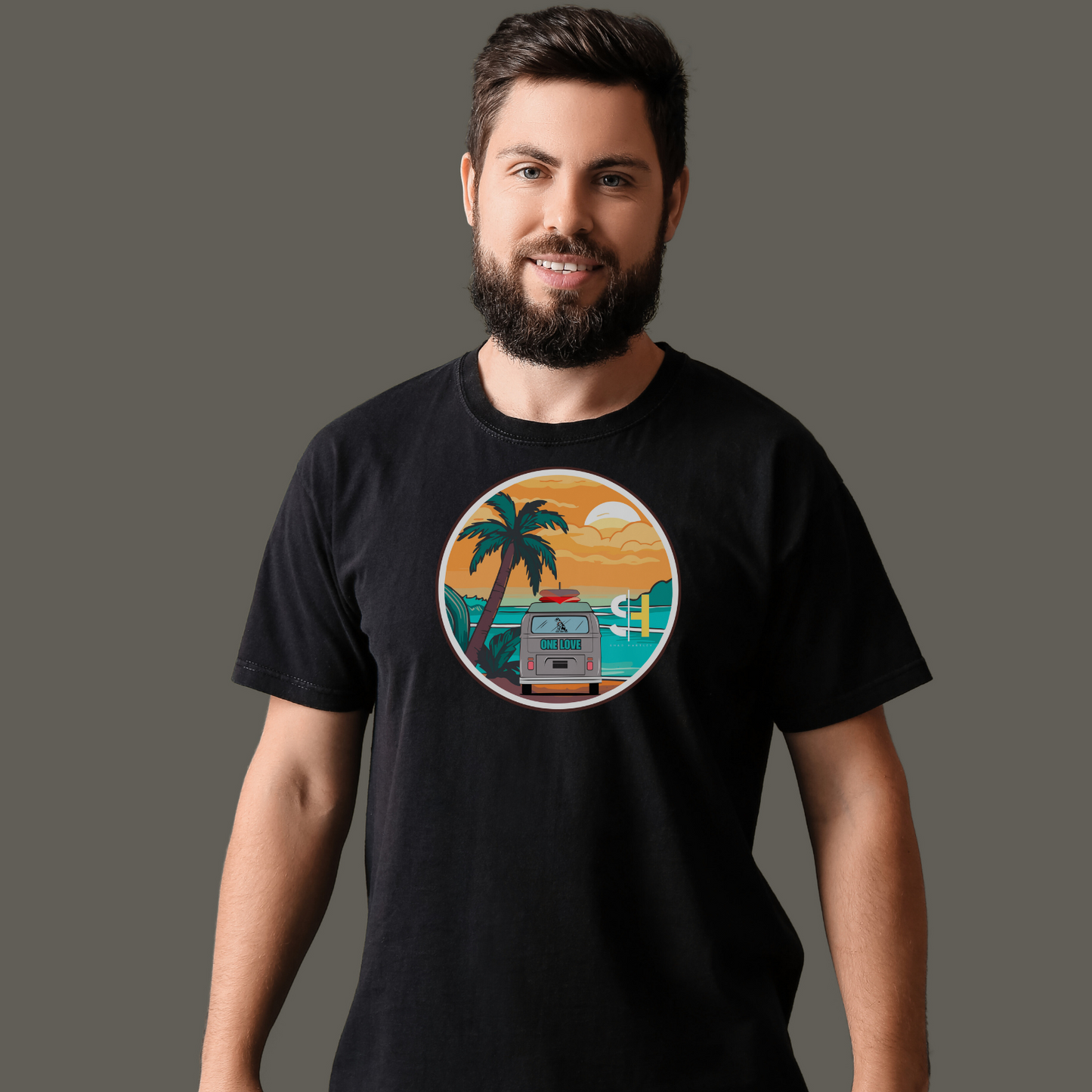 Unisex Short Sleeve T-shirt with “BEACH BUS” logo