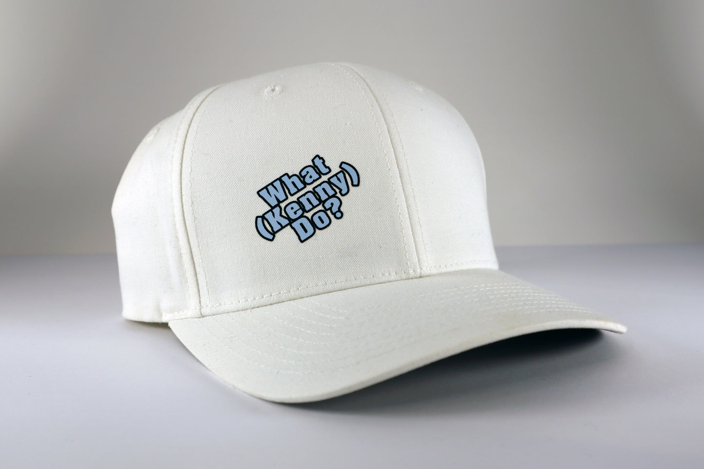 White Velcro Adjustable Hat with (WHAT KENNY DO?) Logo