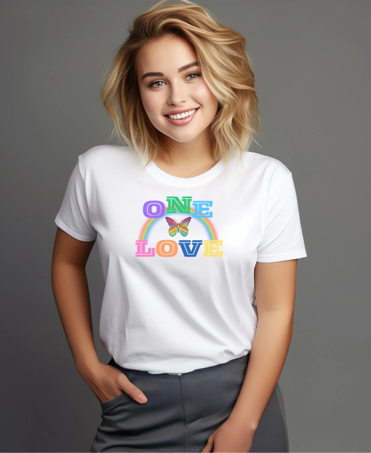 Unisex Short Sleeve T-shirt with “ONE LOVE” logo
