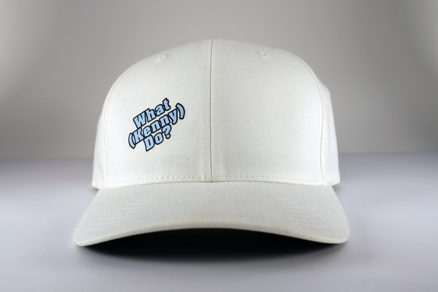 White Velcro Adjustable Hat with (WHAT KENNY DO?) Logo